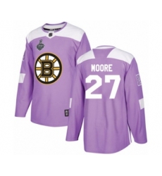 Youth Boston Bruins #27 John Moore Authentic Purple Fights Cancer Practice 2019 Stanley Cup Final Bound Hockey Jersey