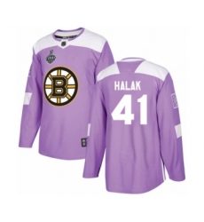 Men's Boston Bruins #41 Jaroslav Halak Authentic Purple Fights Cancer Practice 2019 Stanley Cup Final Bound Hockey Jersey