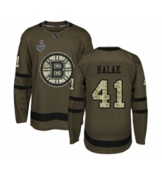Youth Boston Bruins #41 Jaroslav Halak Authentic Green Salute to Service 2019 Stanley Cup Final Bound Hockey Jersey