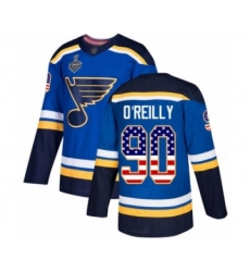 Men's St. Louis Blues #90 Ryan O'Reilly Authentic Blue USA Flag Fashion 2019 Stanley Cup Final Bound Hockey Jersey