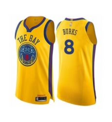 Men's Golden State Warriors #8 Alec Burks Authentic Gold Basketball Jersey - City Edition