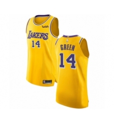 Men's Los Angeles Lakers #14 Danny Green Authentic Gold Basketball Jersey - Icon Edition