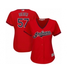 Women's Cleveland Indians #57 Shane Bieber Authentic Scarlet Alternate 2 Cool Base Baseball Jersey