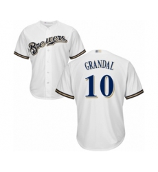Men's Milwaukee Brewers #10 Yasmani Grandal Replica White Alternate Cool Base Baseball Jersey
