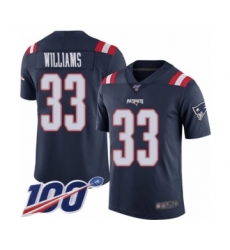 Men's New England Patriots #33 Joejuan Williams Limited Navy Blue Rush Vapor Untouchable 100th Season Football Jersey