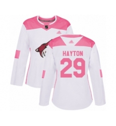 Women's Arizona Coyotes #29 Barrett Hayton Authentic White Pink Fashion Hockey Jersey
