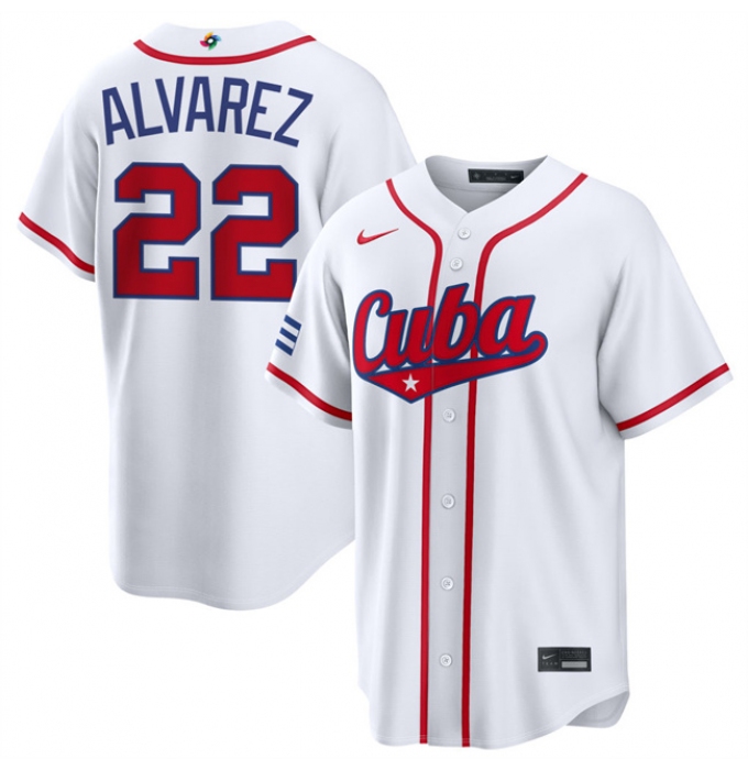 Men's Cuba Baseball #22 Frank Alvarez White 2026 World Baseball Classic Home Stadium Stitched Jersey