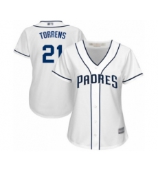 Women's San Diego Padres #21 Luis Torrens Authentic White Home Cool Base Baseball Player Jersey