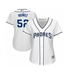 Women's San Diego Padres #52 Andres Munoz Authentic White Home Cool Base Baseball Player Jersey
