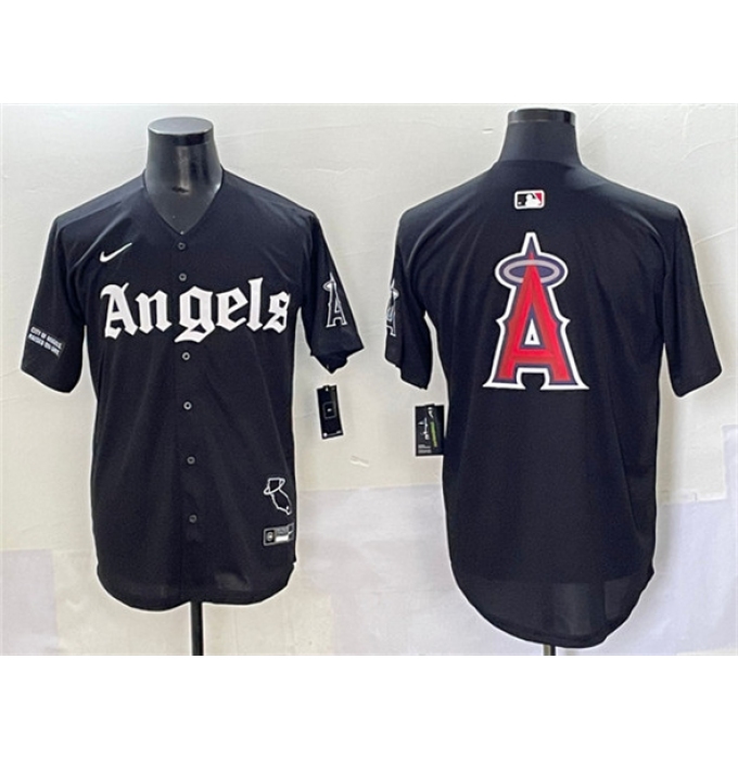 Men's Los Angeles Angels Team Big Logo Black 'Gothic Halo Edition' Vapor Limited Stitched Jersey