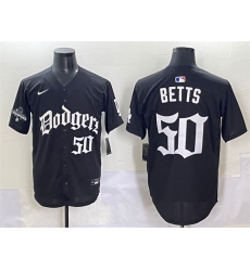Men's Los Angeles Dodgers #50 Mookie Betts Black 2025 LA Gothic Style With 2024 World Series Champions Vapor Premier Limited Stitched Baseball Jersey