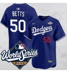 Men's Los Angeles Dodgers #50 Mookie Betts Blue 2025 World Series Vapor Limited Stitched Jersey