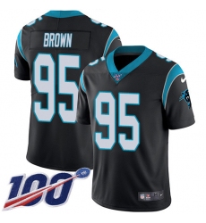 Youth Carolina Panthers #95 Derrick Brown Black Team Color Stitched NFL 100th Season Vapor Untouchable Limited Jersey
