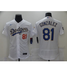 Men's Los Angeles Dodgers #81 Victor Gonzalez White Gold Authentic Jersey