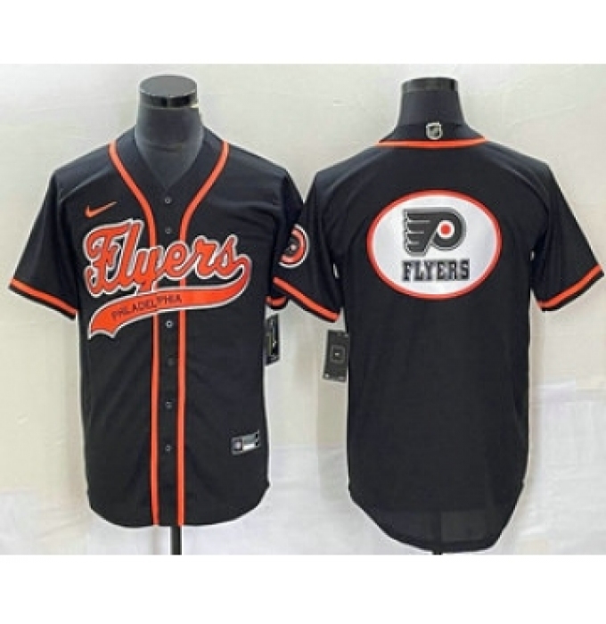 Men's Nike Philadelphia Flyers Black Team Big Logo Cool Base Stitched Baseball Jersey