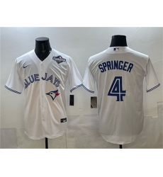 Men's Toronto Blue Jays #4 George Springer White 2025 World Series Home Cool Base Stitched Baseball Jersey