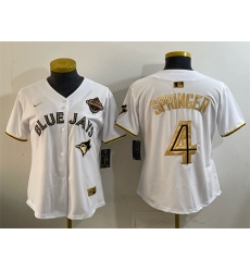 Women's Toronto Blue Jays #4 George Springer White Gold 2025 American League Champions Limited Stitched Baseball Jersey(Run Small)