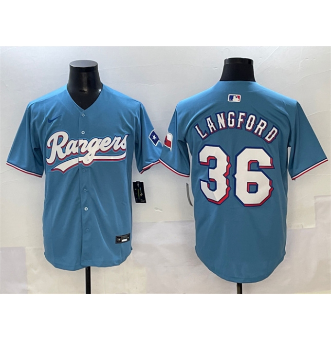 Men's Texas Rangers #36 Wyatt Langford Blue Limited Stitched Baseball Jersey