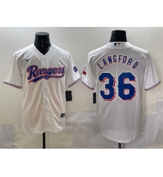 Men's Texas Rangers #36 Wyatt Langford White Cool Base Stitched Baseball Jersey