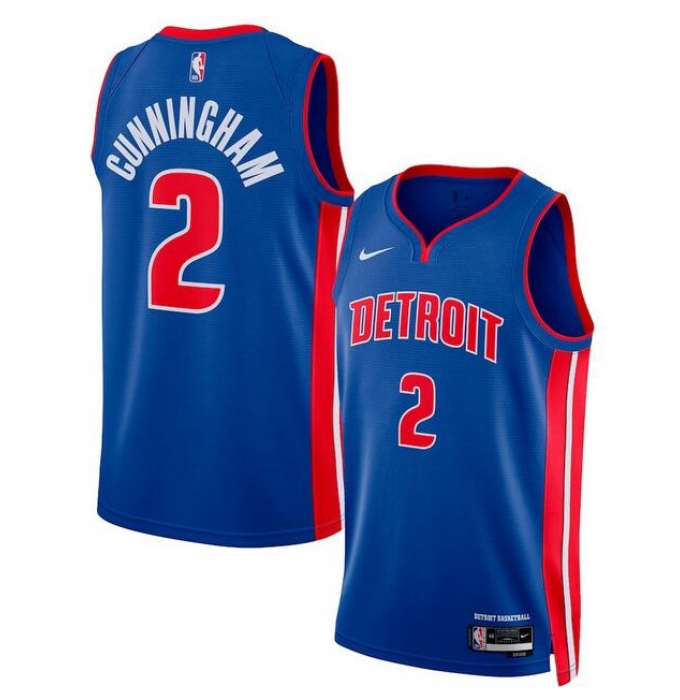 Men's Detroit Pistons #2 Cade Cunningham Blue 2024 Icon Edition Stitched Baseball Jersey