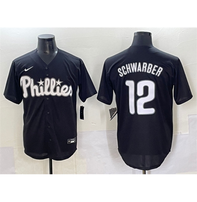 Men's Philadelphia Phillies #12 Kyle Schwarber Black Lights Out Limited Stitched Baseball Jersey