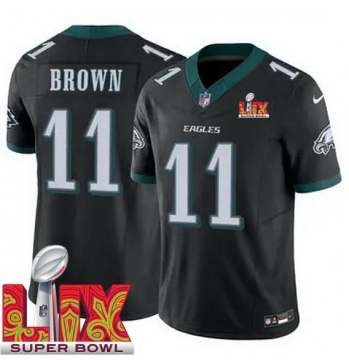 Men's Philadelphia Eagles A.J. Brown #11 Black 2024 2025 Super Bowl LIX F U S E Stitched NFL Jersey