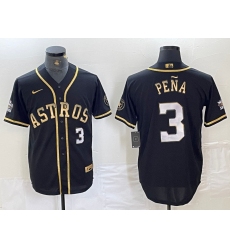 Men's Houston Astros #3 Jeremy Pena Black Gold Player Number Cool Base Jersey