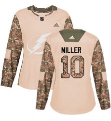 Women's Adidas Tampa Bay Lightning #10 J.T. Miller Authentic Camo Veterans Day Practice NHL Jersey
