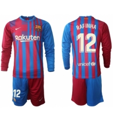 Men 2021-2022 Club Barcelona home red blue Long Sleeve 12 Nike Soccer Jersey