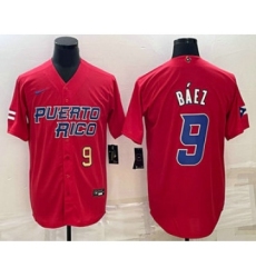 Men's Puerto Rico Baseball #9 Javier Baez Number 2023 Red World Baseball Classic Stitched Jerseys
