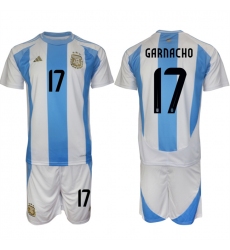 Men's Argentina #17 Alejandro Garnacho White Blue 2024-25 Home Soccer Jersey Suit