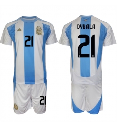 Men's Argentina #21 Dybala White Blue 2024-25 Home Soccer Jersey Suit