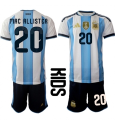 Youth Argentina #20 MAC ALLISTER National Team FIFA x World Cup 2026 Home White On Field Kids Jersey