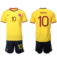 Men's Colombia #10 James Yellow Home Soccer Jersey Suit