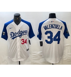 Mens Los Angeles Dodgers #34 Toro Valenzuela Number White Blue Fashion Stitched Cool Base Limited Jersey