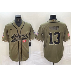 Men's San Francisco 49ers #13 Brock Purdy Olive Salute to Service With Cool Base Stitched Baseball Jersey