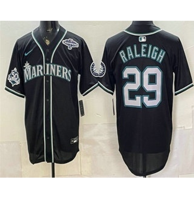 Men's Seattle Mariners #29 Cal Raleigh 50th Black Out Style Vapor Premier Limited Jersey