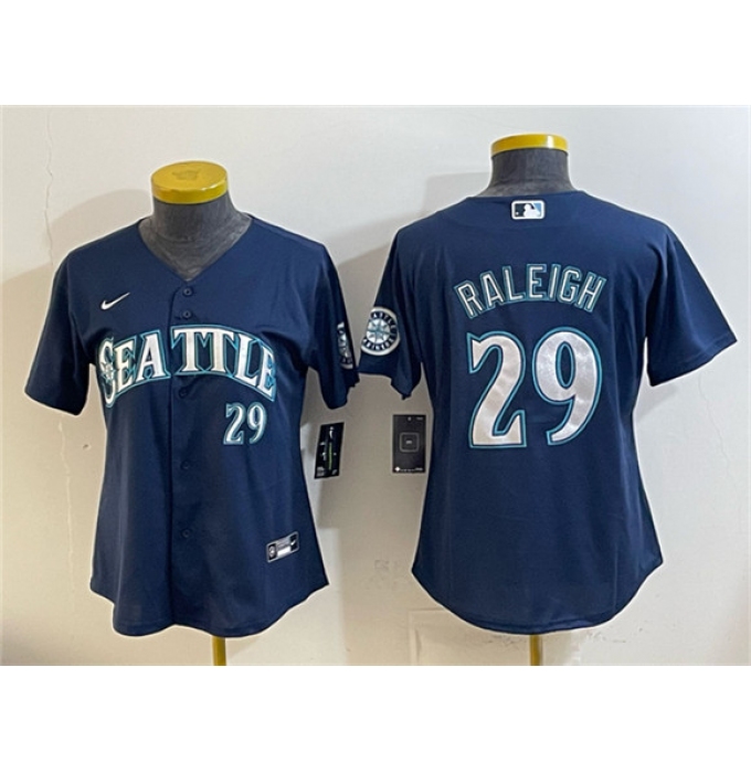 Women's Seattle Mariners #29 Cal Raleigh Navy Cool Base Stitched Baseball Jersey(Run Small)