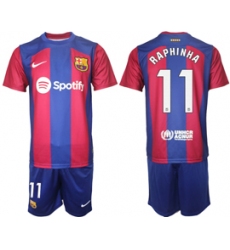 Men's Barcelona #11 Raphinha Blue Red 2023-24 Home Soccer Jersey