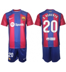 Men's Barcelona #20 S.Roberto Blue Red 2023-24 Home Soccer Jersey