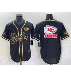Men's Nike Kansas City Chiefs Big Logo Black Gold Cool Base Stitched Baseball Jersey