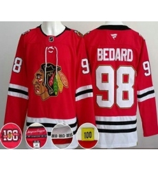 Men's Chicago Blackhawks #98 Connor Bedard Red 100 Years Anniversary Authentic Jersey