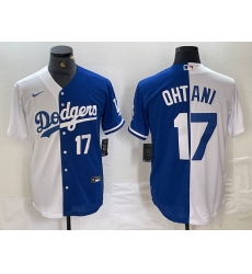 Mens Los Angeles Dodgers #17 Shohei Ohtani Number White Blue Two Tone Stitched Baseball Jersey