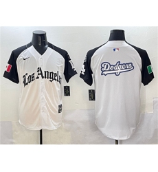 Men's Los Angeles Dodgers Team Big Logo White Black Mexico 2025 LA Gothic Style With Fernando Vapor Premier Limited Stitched Baseball Jersey