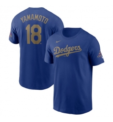 Men's Los Angeles Dodgers #18 Yoshinobu Yamamoto Royal 2025 Gold Collection Name & Number T-Shirt