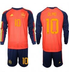 Men's Spain #10 OLMO National Team FIFA x World Cup 2026 Long Sleeve Home Red On Field Jerseys