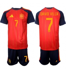 Men's Spain #7 DAVID VILLA National Team FIFA x World Cup 2026 Home Red On Field Jerseys