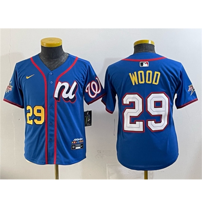 Youth National League #29 James Wood Blue 2025 All-Star Edition Limited Stitched Baseball Jersey