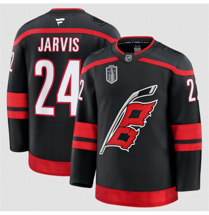 Men's Carolina Hurricanes #24 Seth Jarvis Black 2026 Stanley Cup Final Home Premium Hockey Stitched Jersey
