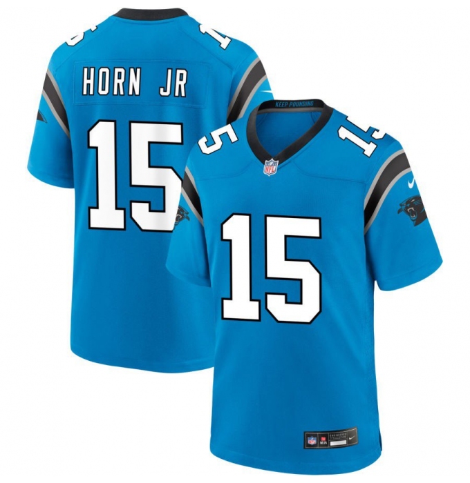 Men's Carolina Panthers #15 Jimmy Horn Jr Blue 2025 Vapor Limited Stitched Football Jersey
